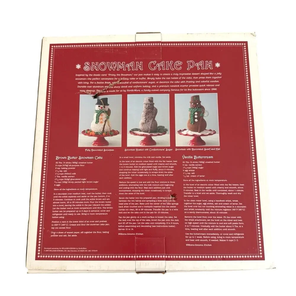 Williams Sonoma snowman cake pan 3D Non-stick 2.6 liters 10 cups
